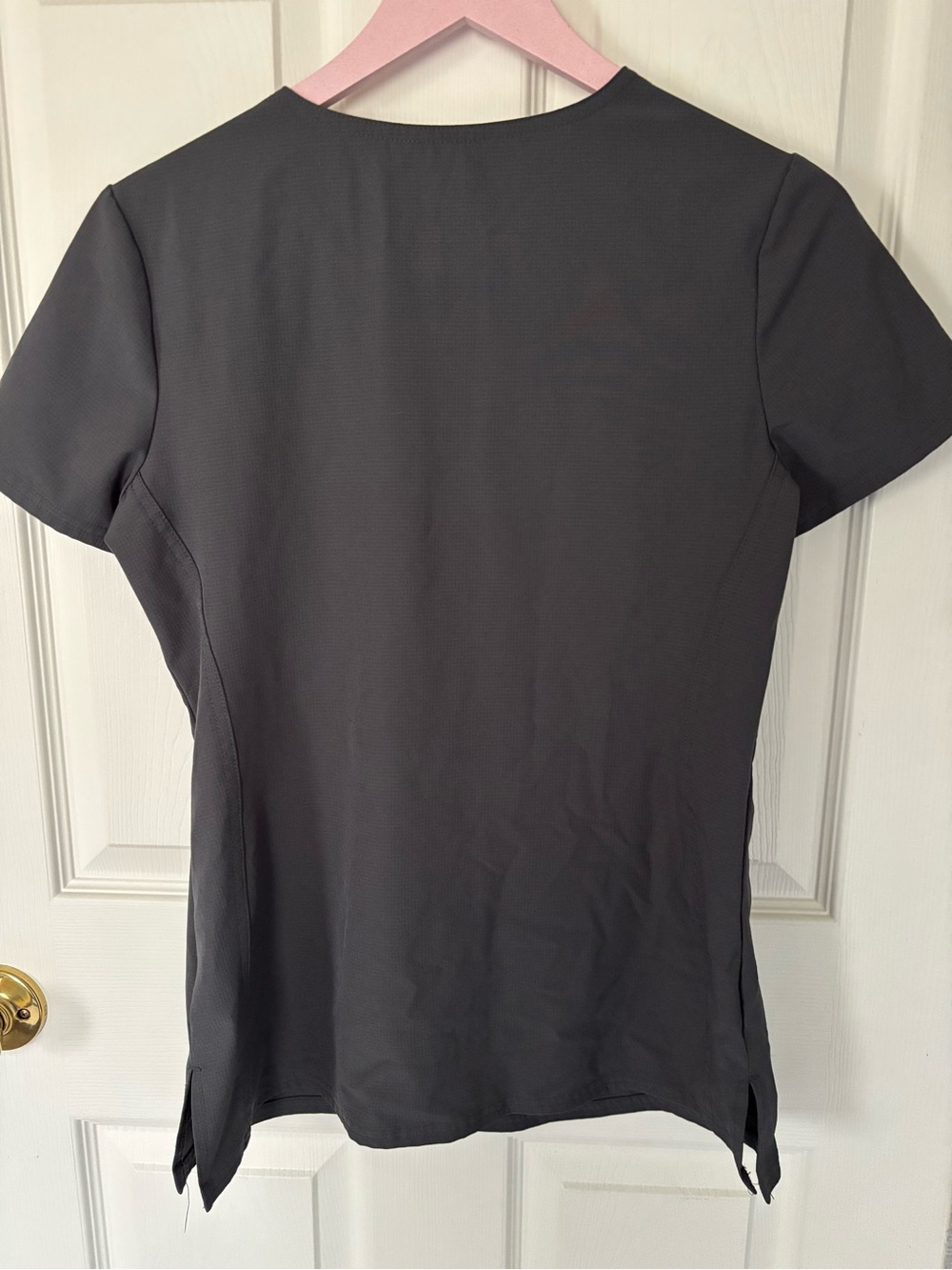 HeartSoul Women's Charcoal Gray V-Neck Scrub Top with Pink Accents - Picture 5 of 5